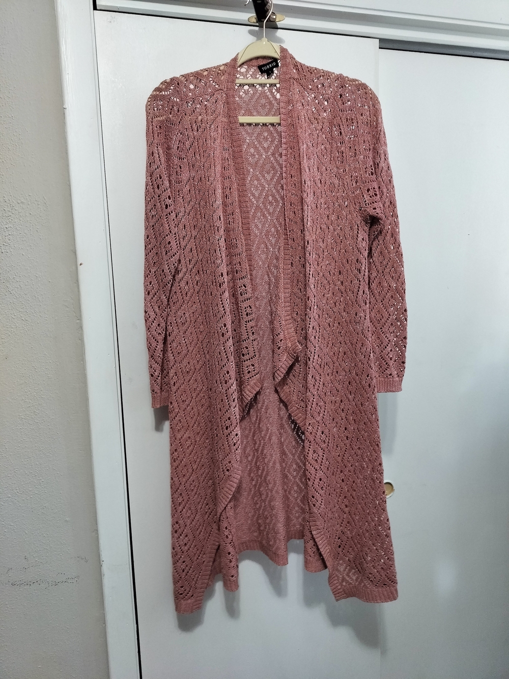 torrid Dusty Rose Open-Front Lace Knit Cardigan
